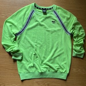 PINK Crewneck -Chartreuse green with Gray & Black Piping. Size Small